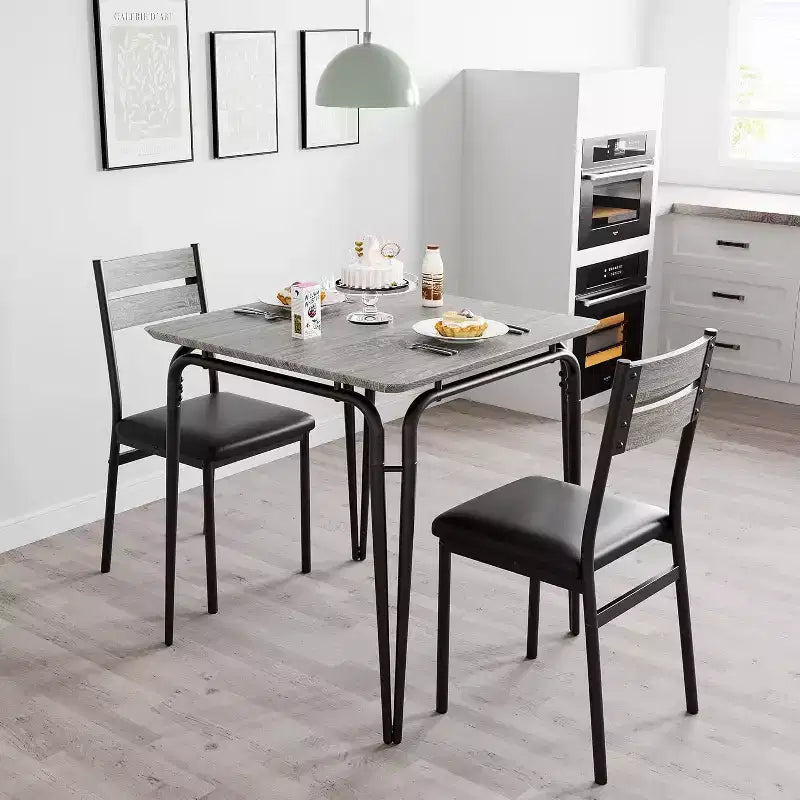 3 Piece Dining Table Set - Square Kitchen Table with Upholstered Chair for 2, Modern Small Apartment Dining Set for Apartment