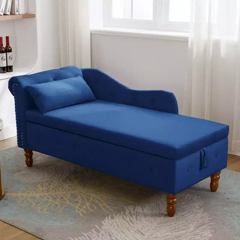Modern Storage Sofa Recliner With Nailhead Trim, Button Tufted Upholstered Velvet Lounge Chair With Storage And Pillow For Living Room
