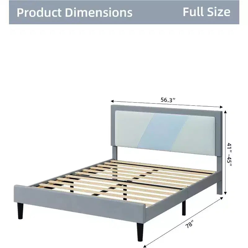 Full Size Heavy Duty Bed Frame with Steel Slats, Adjustable Height Headboard, No Box Spring Needed Easy Assembly,beige