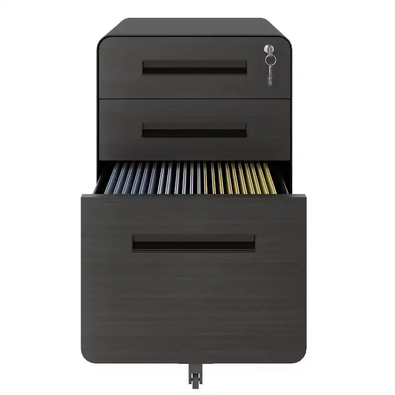 VIYET 23H Mobile File Cabinet with Lock - All-Steel Fully Assembled, Anti-Tip Design & Locking Casters, Fits A4/Letter, for Home/Office (Black)