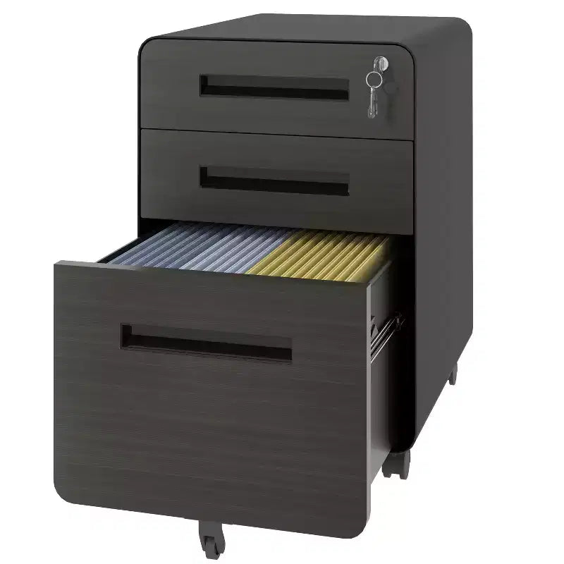 VIYET 23H Mobile File Cabinet with Lock - All-Steel Fully Assembled, Anti-Tip Design & Locking Casters, Fits A4/Letter, for Home/Office (Black)