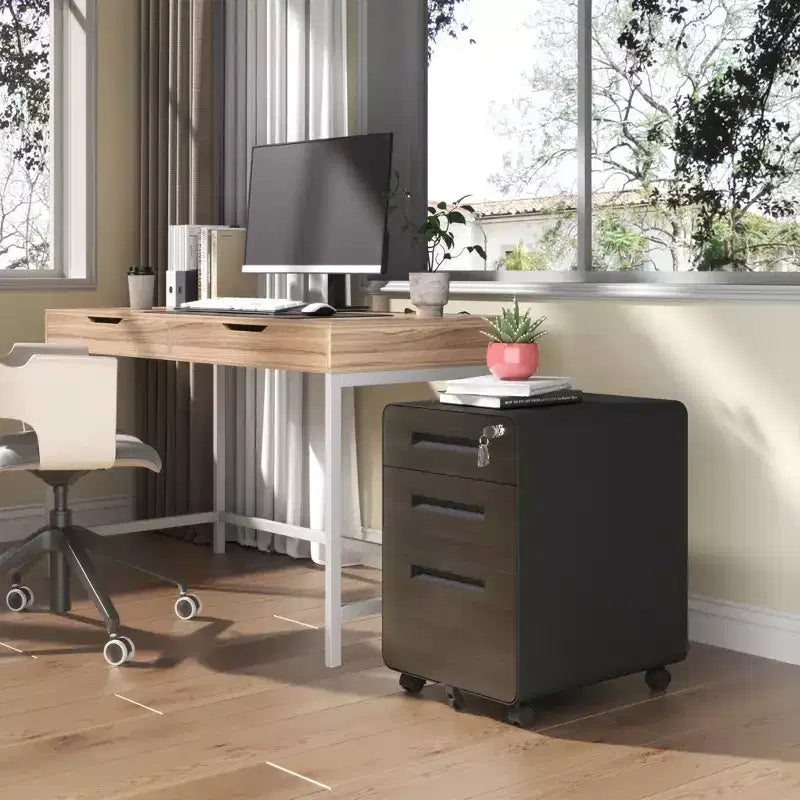 VIYET 23H Mobile File Cabinet with Lock - All-Steel Fully Assembled, Anti-Tip Design & Locking Casters, Fits A4/Letter, for Home/Office (Black)
