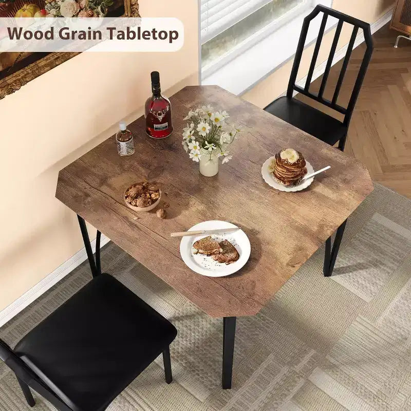 Dining Table Set for 2 with Space Saving Design, Glass Tabletop, Upholstered Seat, and Chamfer Design,Suitable