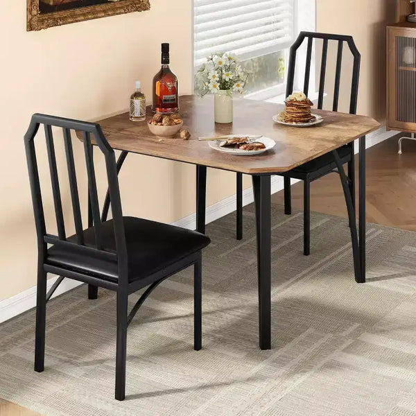 Dining Table Set for 2 with Space Saving Design, Glass Tabletop, Upholstered Seat, and Chamfer Design,Suitable