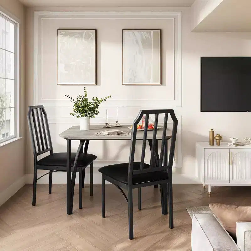 Dining Table Set for 2 with Space Saving Design, Glass Tabletop, Upholstered Seat, and Chamfer Design,Suitable