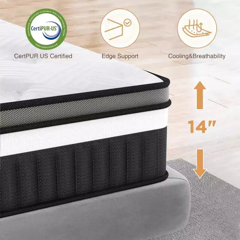 Medium Firm 14 Queen Gel Memory Foam Mattress, CertiPUR-US Certified