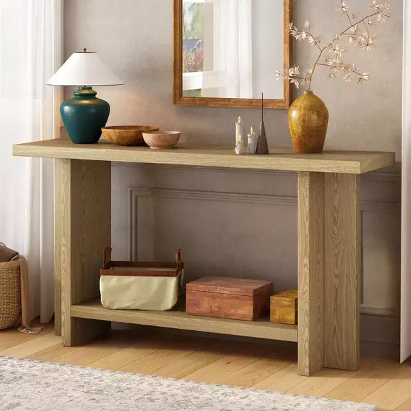 Console Tables For Entryway, Large Sofa Table Behind Couch Wooden Console Sofa Tables With T-shaped Design Legs For Living Room, Foyer
