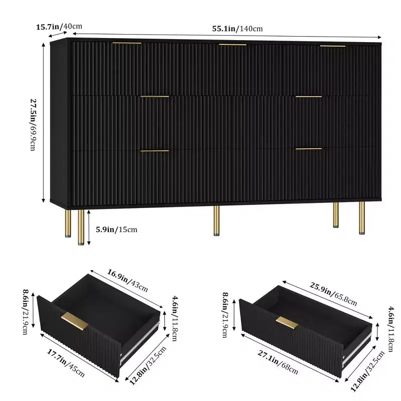 Whizmax 7 Drawer Dresser for Bedroom, Modern Wood Storage Dresser Organizer with Gold Metal Handles & Anti-Tipping Device for Hallway, Entryway