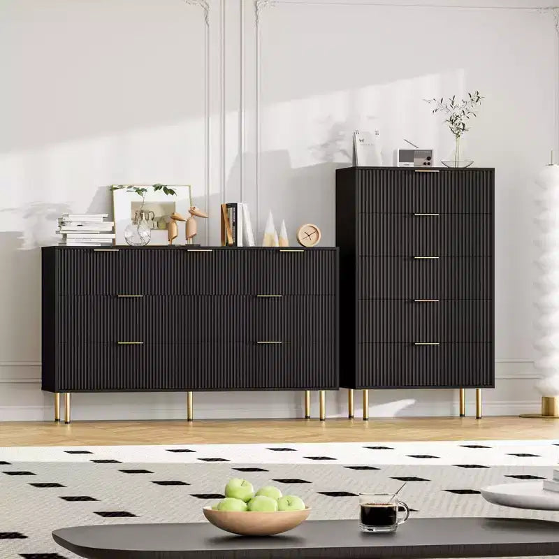 Whizmax 7 Drawer Dresser for Bedroom, Modern Wood Storage Dresser Organizer with Gold Metal Handles & Anti-Tipping Device for Hallway, Entryway