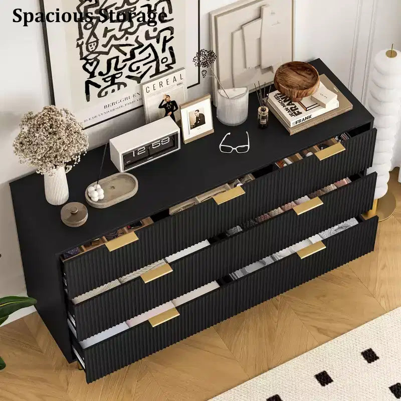 Whizmax 7 Drawer Dresser for Bedroom, Modern Wood Storage Dresser Organizer with Gold Metal Handles & Anti-Tipping Device for Hallway, Entryway