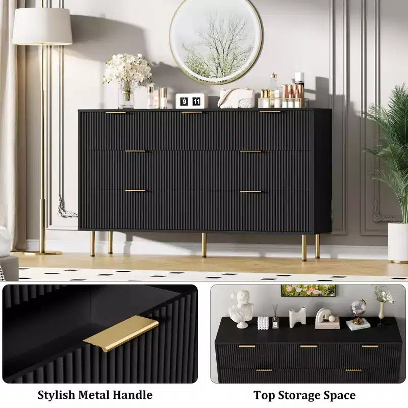 Whizmax 7 Drawer Dresser for Bedroom, Modern Wood Storage Dresser Organizer with Gold Metal Handles & Anti-Tipping Device for Hallway, Entryway