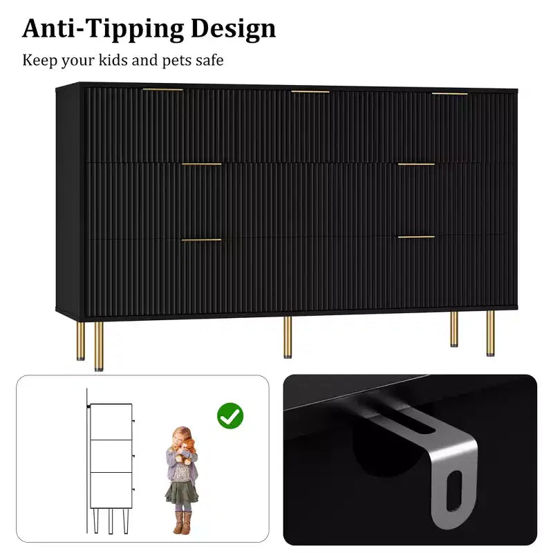 Whizmax 7 Drawer Dresser for Bedroom, Modern Wood Storage Dresser Organizer with Gold Metal Handles & Anti-Tipping Device for Hallway, Entryway