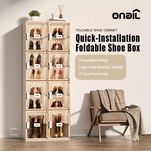 4 PCS Shoe Organizer, Clear Plastic Stackable Shoe Organizer for Closet, Clear Plastic Stackable Shoe Box for Entryway Space Saving Collapsible
