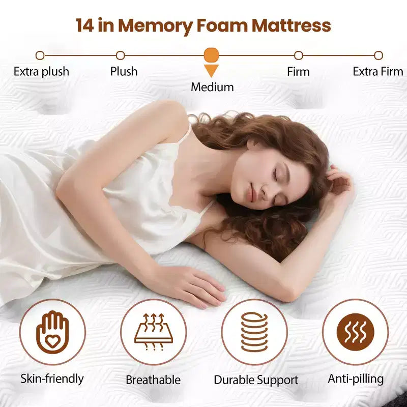 14 in King Size Mattress, Cooling Memory Foam Mattress for Comfort Sleep & Pressure Relief, Mattress in a Box, Medium Firm