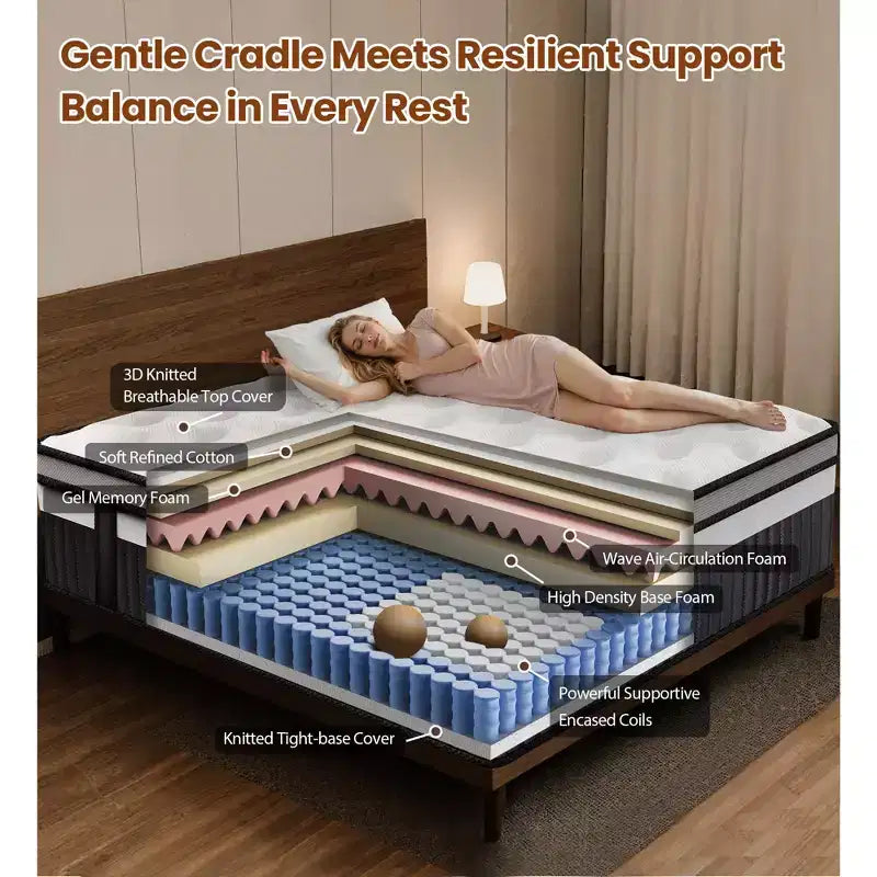 14 Cooling Relief Gel Memory Foam King Mattress, Mattress in a Box, Medium Firm, Cooling Breathable Design, Motion Isolation