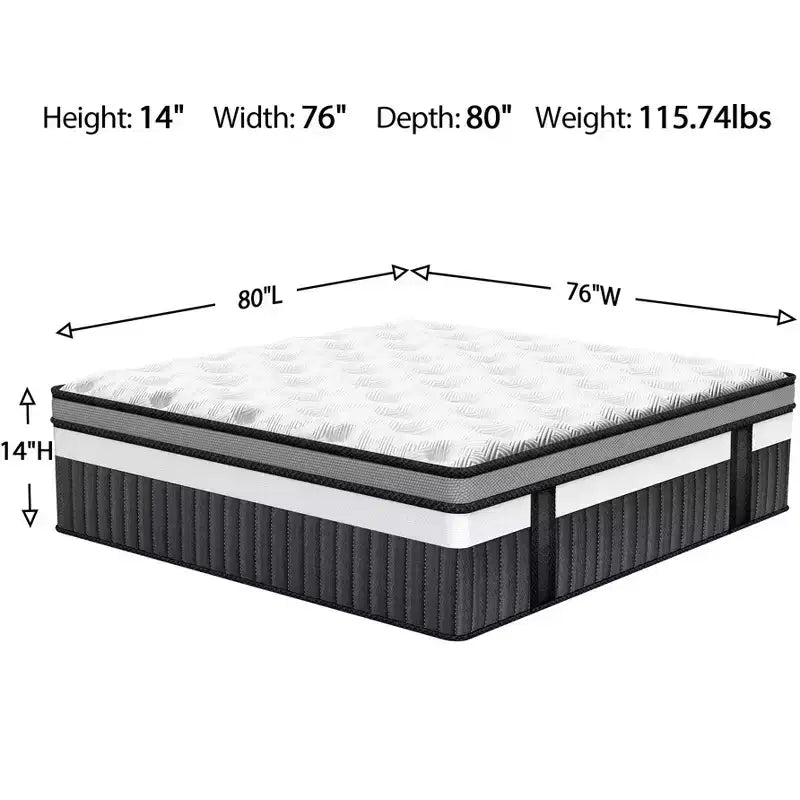 14 Cooling Relief Gel Memory Foam King Mattress, Mattress in a Box, Medium Firm, Cooling Breathable Design, Motion Isolation