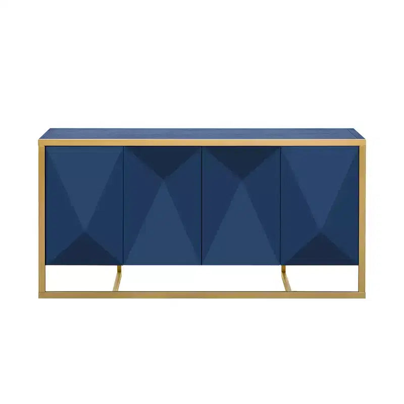 Sideboard Buffet Cabinet, Wood Kitchen Coffee Bar Buffet Cupboard Cabinet, Storage Console Table With 4 Doors And Unique Metal Legs