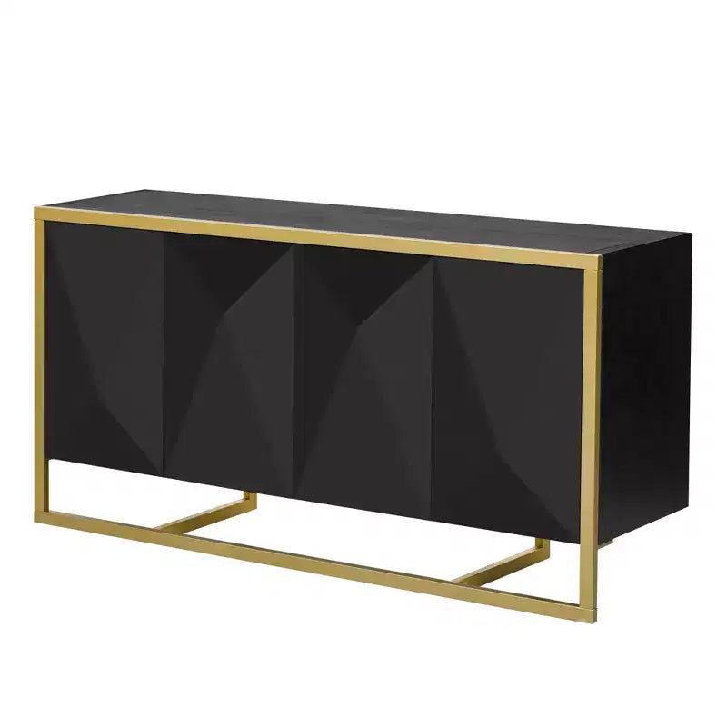 Sideboard Buffet Cabinet, Wood Kitchen Coffee Bar Buffet Cupboard Cabinet, Storage Console Table With 4 Doors And Unique Metal Legs