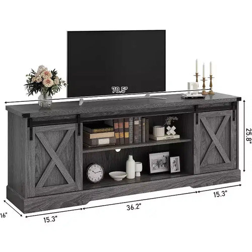 Meuble TV de ferme Acekool de 70 pouces avec portes de grange croisées, centre de divertissement pour salon