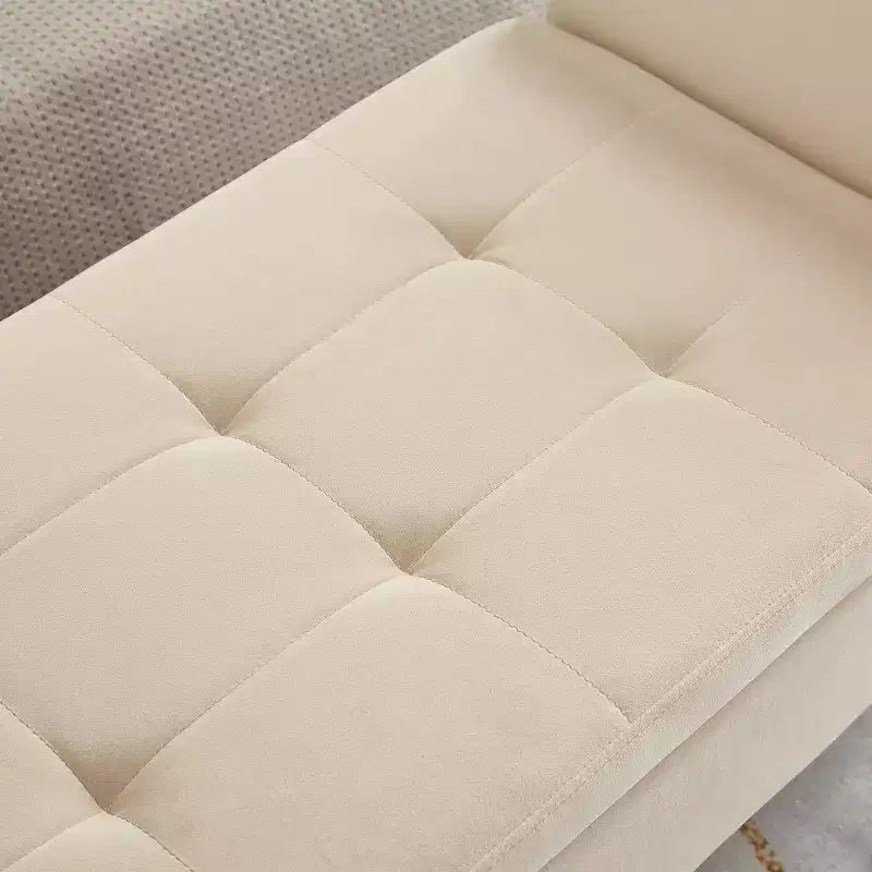 51.5 upholstered storage bench with button-tufted seat & safety hinge, luxury shoe bench for entryway, bedroom, or end of bed, beige.
