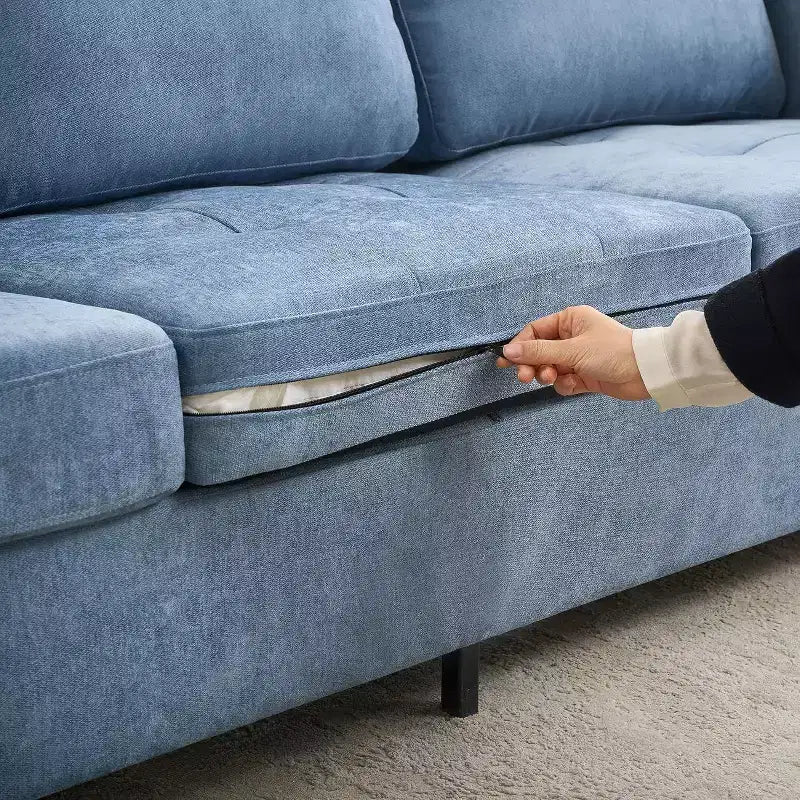 89 in Oversized 3 Seat Sofa, Chenille Fabric Upholstered Sofa with Wide Armrest, Removable Headrest and Side Storage Pockets for Home Office