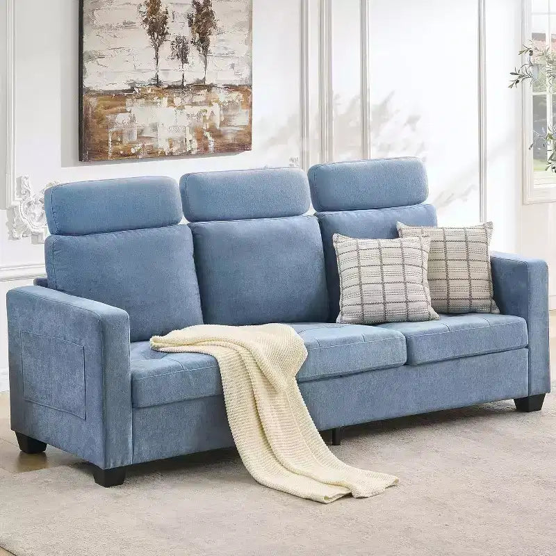 89 in Oversized 3 Seat Sofa, Chenille Fabric Upholstered Sofa with Wide Armrest, Removable Headrest and Side Storage Pockets for Home Office