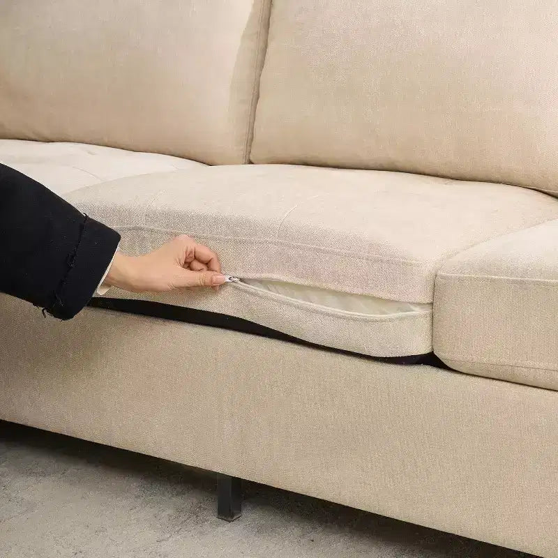 89 in Oversized 3 Seat Sofa, Chenille Fabric Upholstered Sofa with Wide Armrest, Removable Headrest and Side Storage Pockets for Home Office