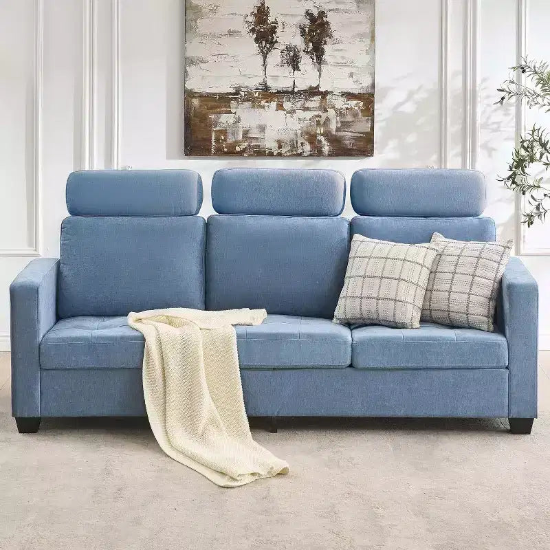 89 in Oversized 3 Seat Sofa, Chenille Fabric Upholstered Sofa with Wide Armrest, Removable Headrest and Side Storage Pockets for Home Office
