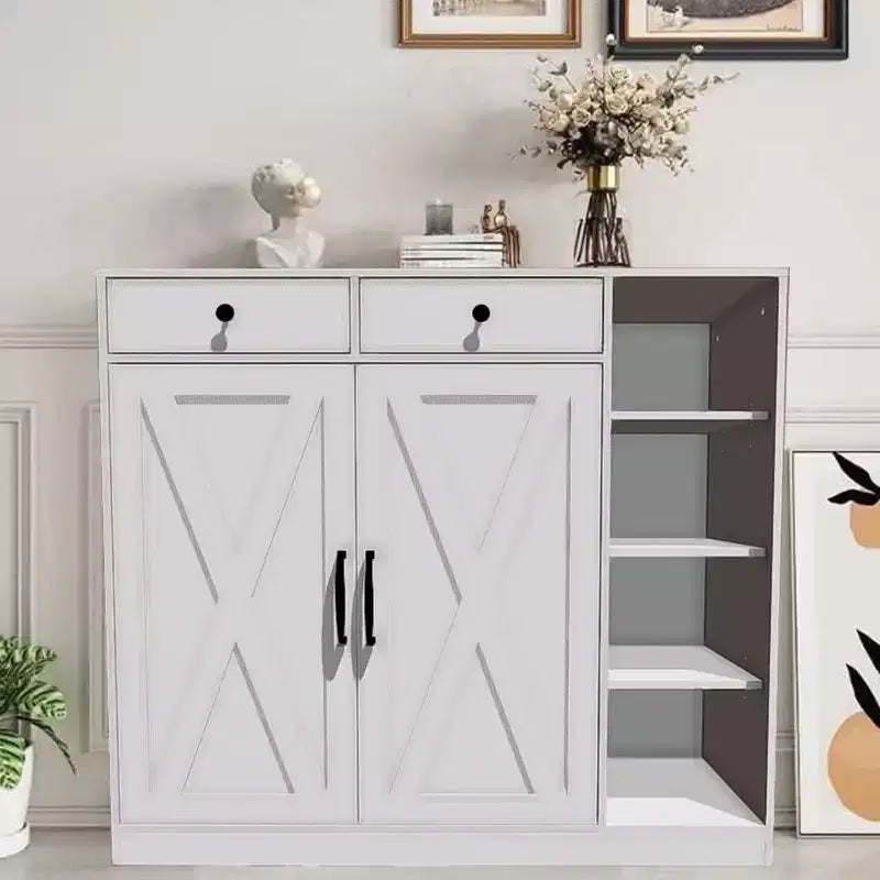 Shoe Storage Cabinet, Modern Farmhouse Shoe Rack Organizer with 6 Adjustable Shelves & 2 Drawers, Freestanding Entryway Cabinet for Living Room