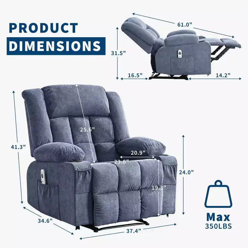 COZONY Recliner Chair with Massage & Heat,Glider Chair with Side Pockets & Cup Holder for Living Room