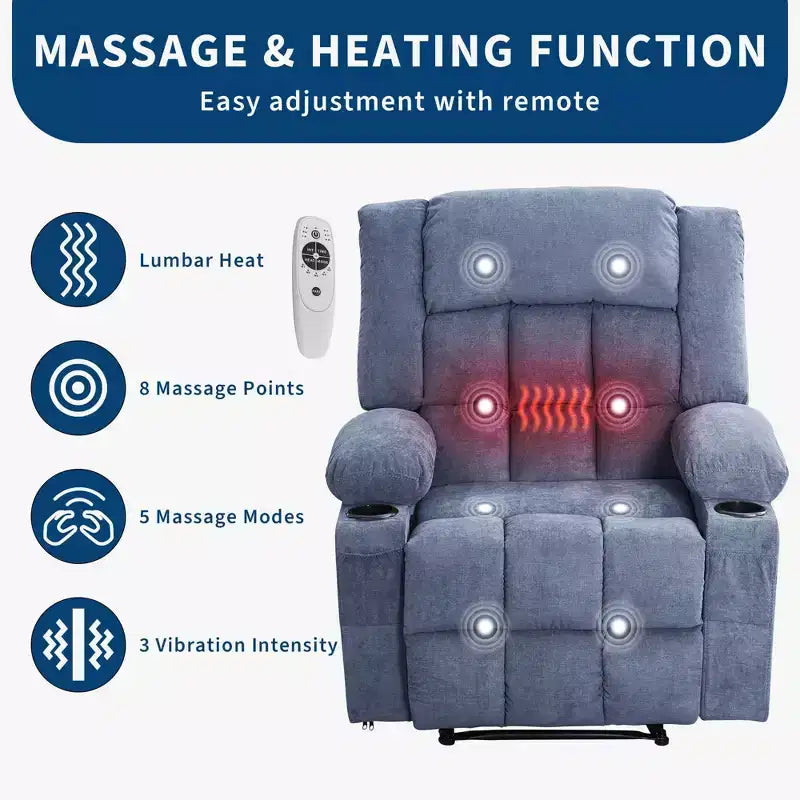COZONY Recliner Chair with Massage & Heat,Glider Chair with Side Pockets & Cup Holder for Living Room