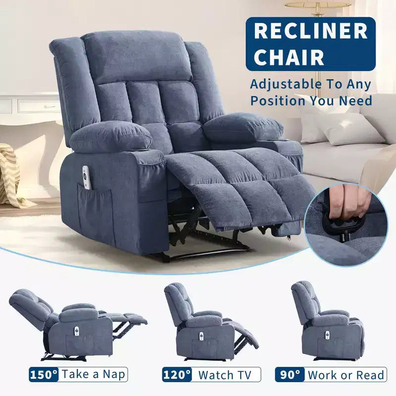 COZONY Recliner Chair with Massage & Heat,Glider Chair with Side Pockets & Cup Holder for Living Room