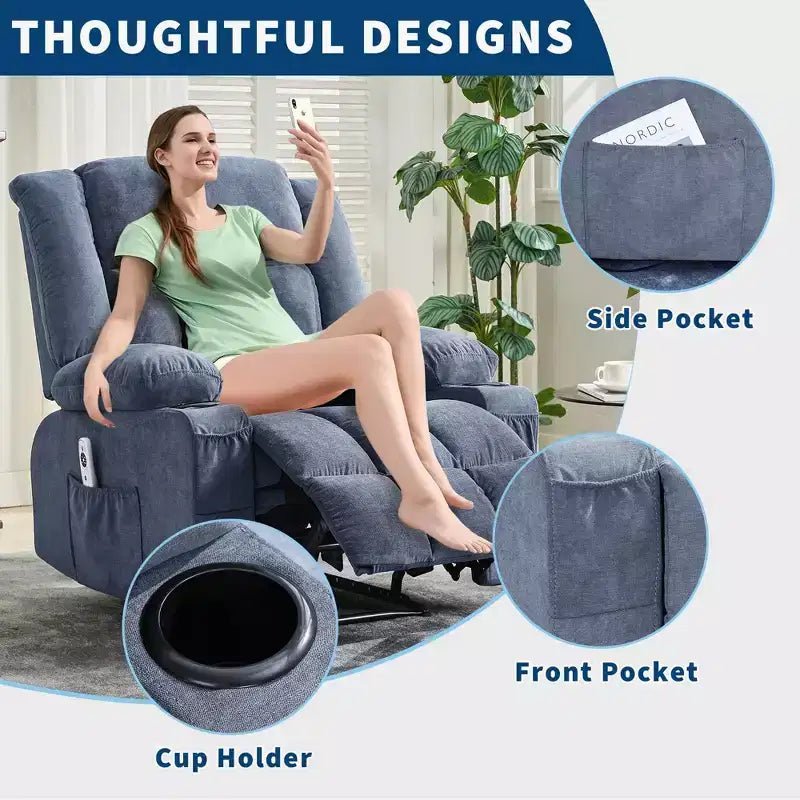 COZONY Recliner Chair with Massage & Heat,Glider Chair with Side Pockets & Cup Holder for Living Room
