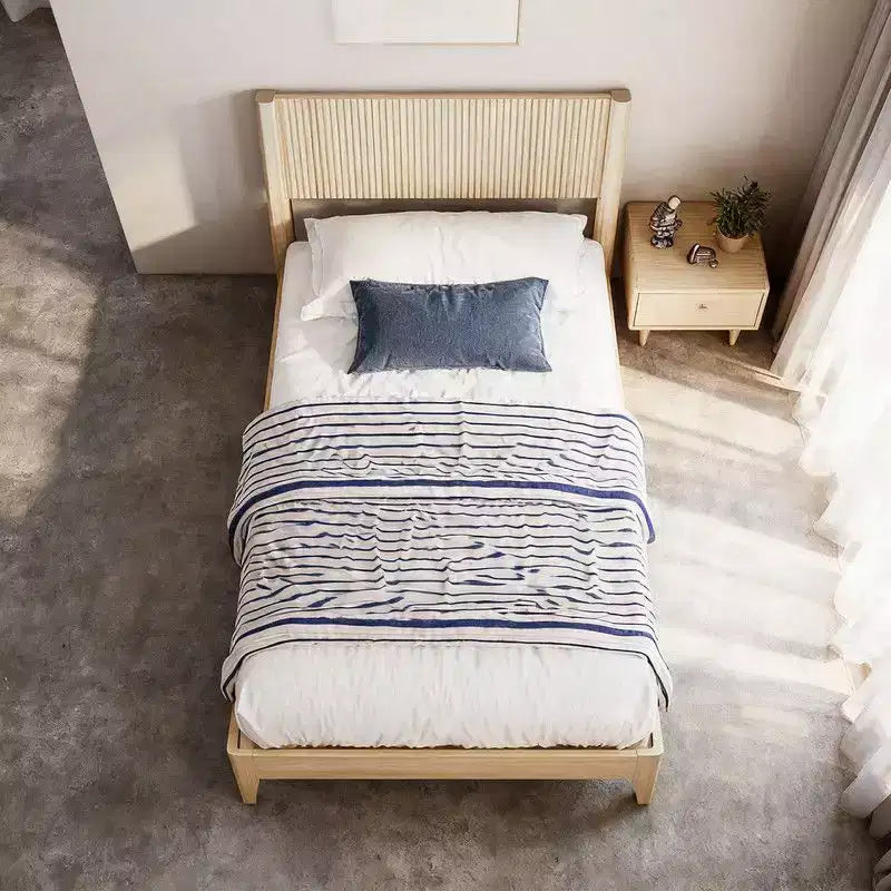 Karl Home Solid Wood Twin Bed Frame Platform Bedframe with Headboard Grille Style
