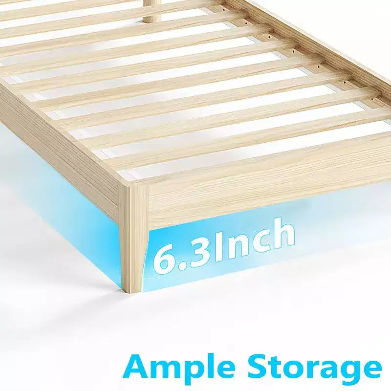 Karl Home Solid Wood Twin Bed Frame Platform Bedframe with Headboard Grille Style