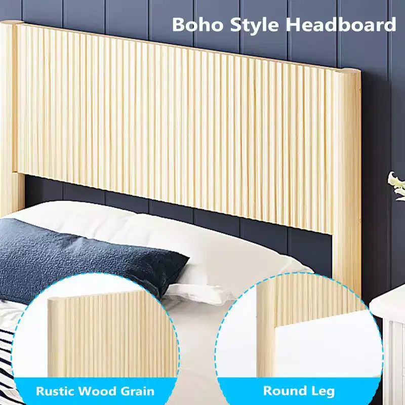 Karl Home Solid Wood Twin Bed Frame Platform Bedframe with Headboard Grille Style