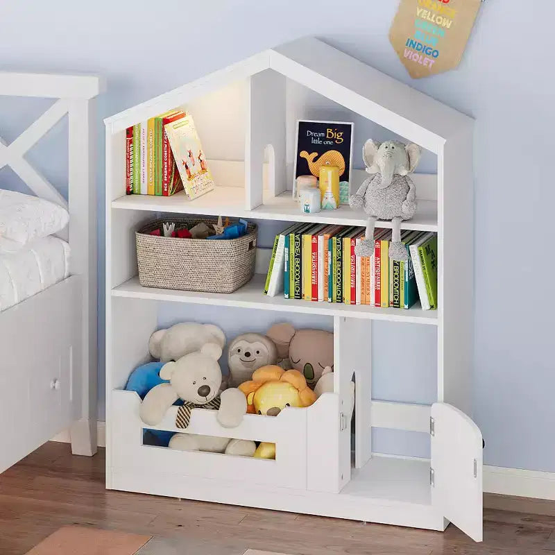 Kids Bookshelf, Toy Storage Organizer, Wooden Toddler Bookcase with Motion Sensor Light, Dollhouse Bookshelf for Bedroom, Classroom, Kindergarten