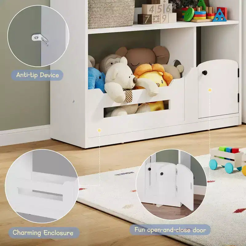 Kids Bookshelf, Toy Storage Organizer, Wooden Toddler Bookcase with Motion Sensor Light, Dollhouse Bookshelf for Bedroom, Classroom, Kindergarten