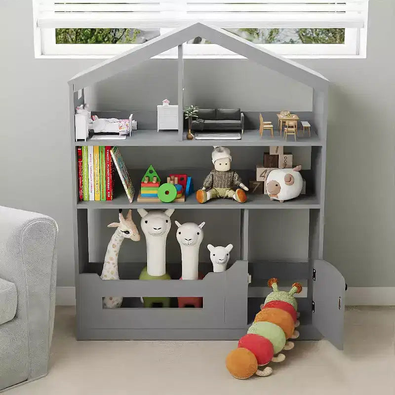 Kids Bookshelf, Toy Storage Organizer, Wooden Toddler Bookcase with Motion Sensor Light, Dollhouse Bookshelf for Bedroom, Classroom, Kindergarten