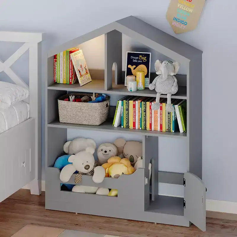 Kids Bookshelf, Toy Storage Organizer, Wooden Toddler Bookcase with Motion Sensor Light, Dollhouse Bookshelf for Bedroom, Classroom, Kindergarten