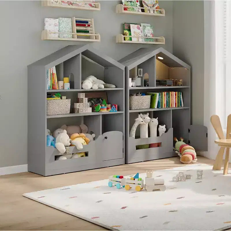Kids Bookshelf, Toy Storage Organizer, Wooden Toddler Bookcase with Motion Sensor Light, Dollhouse Bookshelf for Bedroom, Classroom, Kindergarten