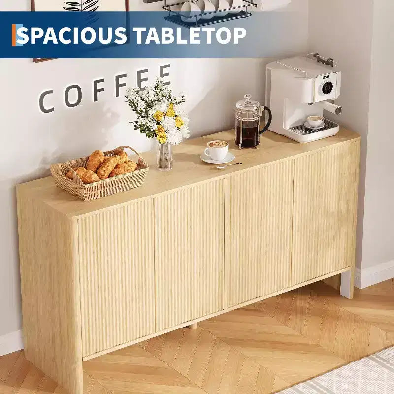 58 Sideboard Buffet Cabinet with Storage,Farmhouse Fluted Coffee Bar Cabinet for Dining Room,Living Room,Curved Design Modern Wood Console Table