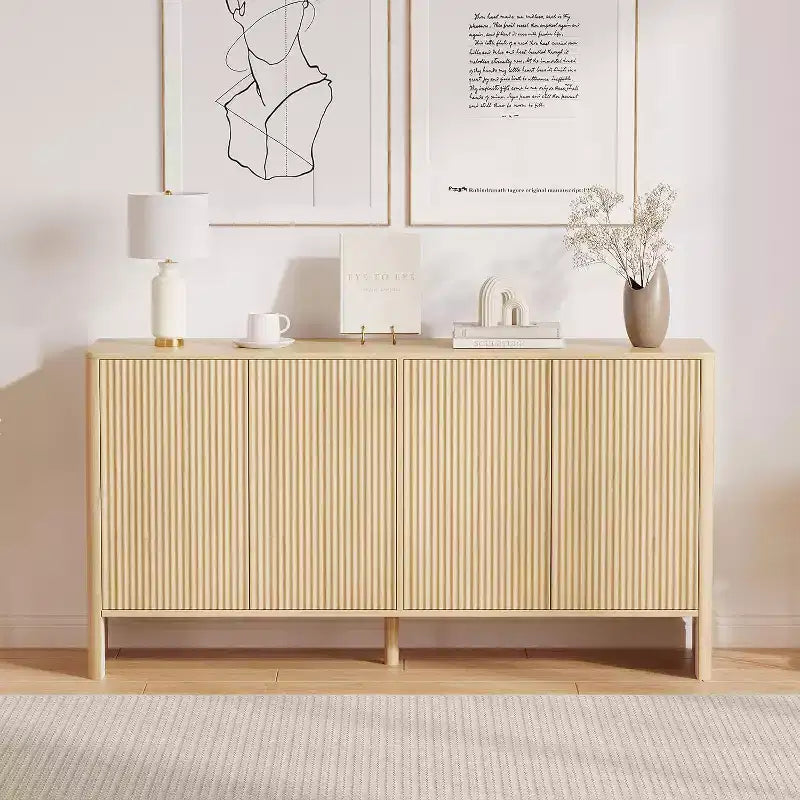 58 Sideboard Buffet Cabinet with Storage,Farmhouse Fluted Coffee Bar Cabinet for Dining Room,Living Room,Curved Design Modern Wood Console Table