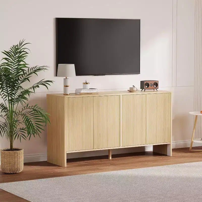 58 Sideboard Buffet Cabinet with Storage,Farmhouse Fluted Coffee Bar Cabinet for Dining Room,Living Room,Curved Design Modern Wood Console Table