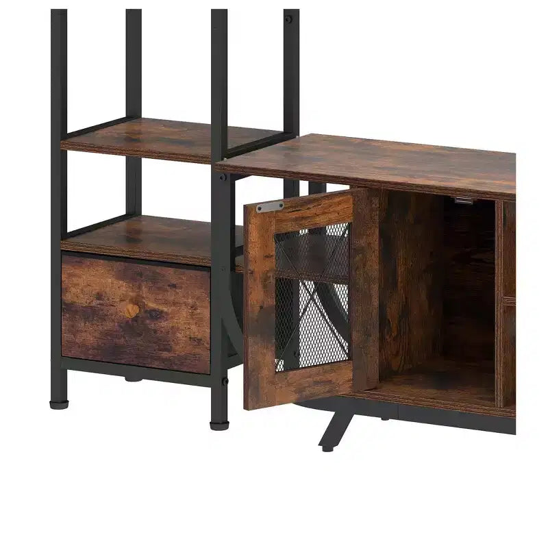 TV Stand for TVs up to 65 inch, LED Entertainment Center with 2 Bookshelf & Power Outlet,Farmhouse TV Console Cabinet with Fabric Drawer
