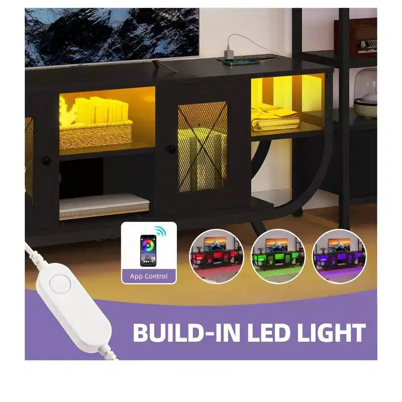 TV Stand for TVs up to 65 inch, LED Entertainment Center with 2 Bookshelf & Power Outlet,Farmhouse TV Console Cabinet with Fabric Drawer