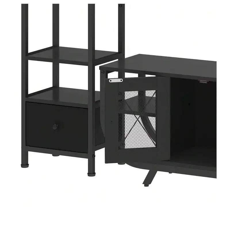 TV Stand for TVs up to 65 inch, LED Entertainment Center with 2 Bookshelf & Power Outlet,Farmhouse TV Console Cabinet with Fabric Drawer
