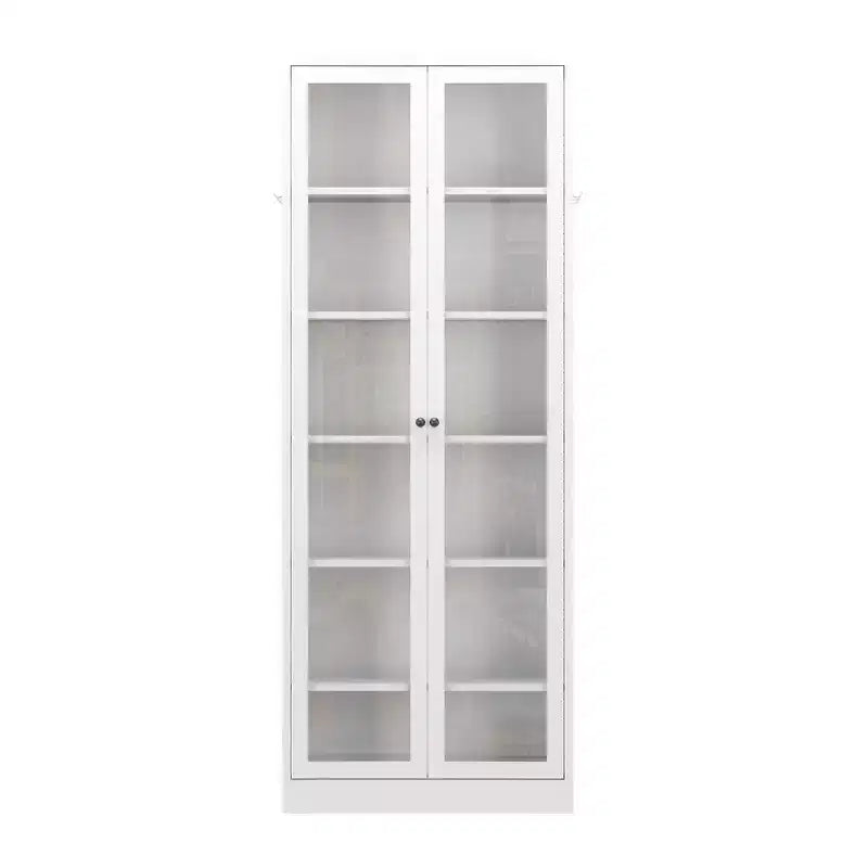 VIYET 72H Heavy-Duty Metal Kitchen Pantry Cabinet,5 Adjustable Shelves+Glass Doors,80LBS/Shelf Freestanding for Kitchen/Pantry/Bathroom(White)