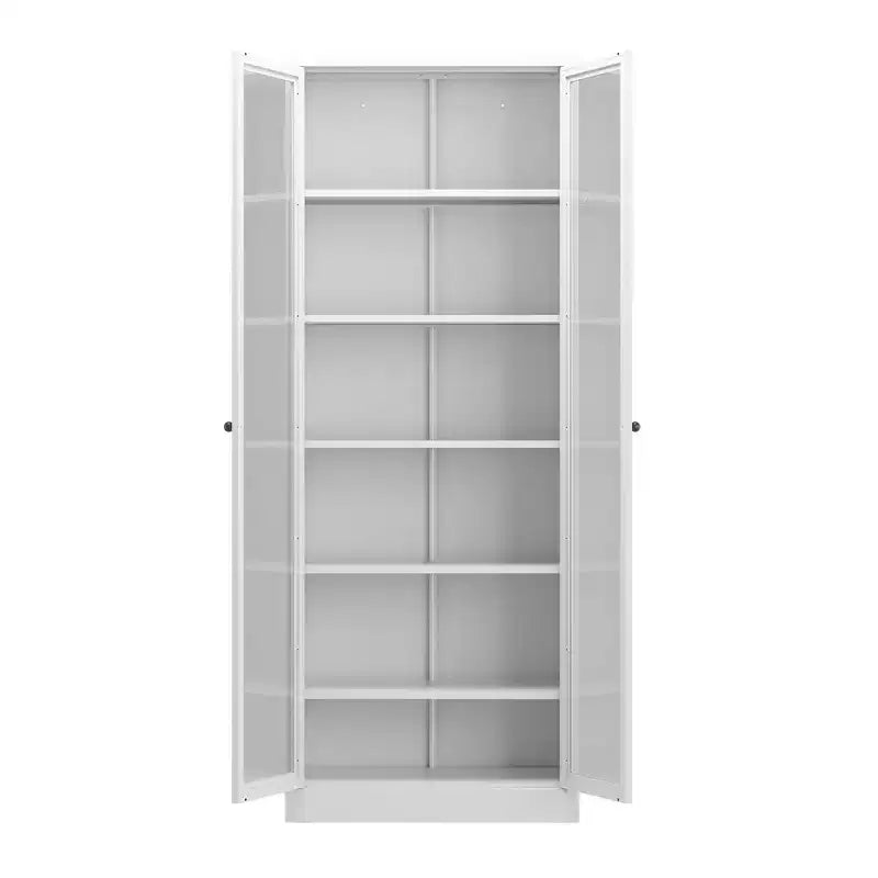 VIYET 72H Heavy-Duty Metal Kitchen Pantry Cabinet,5 Adjustable Shelves+Glass Doors,80LBS/Shelf Freestanding for Kitchen/Pantry/Bathroom(White)