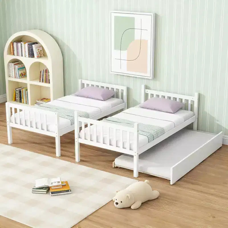 Luxystar Twin Over Twin Modern Wood Bunk Bed with Trundle, Convertible into 2 Beds